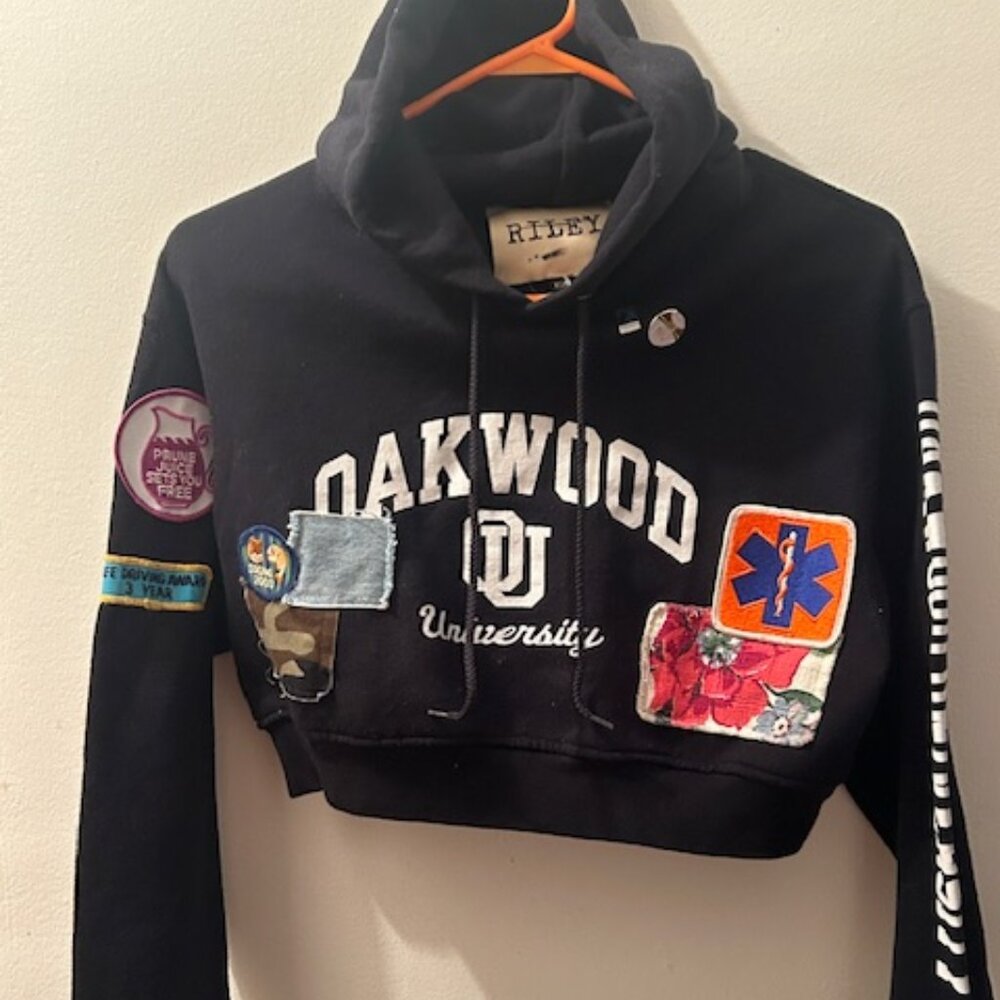 Riley 1880 All Patched Up College Showgirl Oakwood Special Edition Hoodie NEW XS
